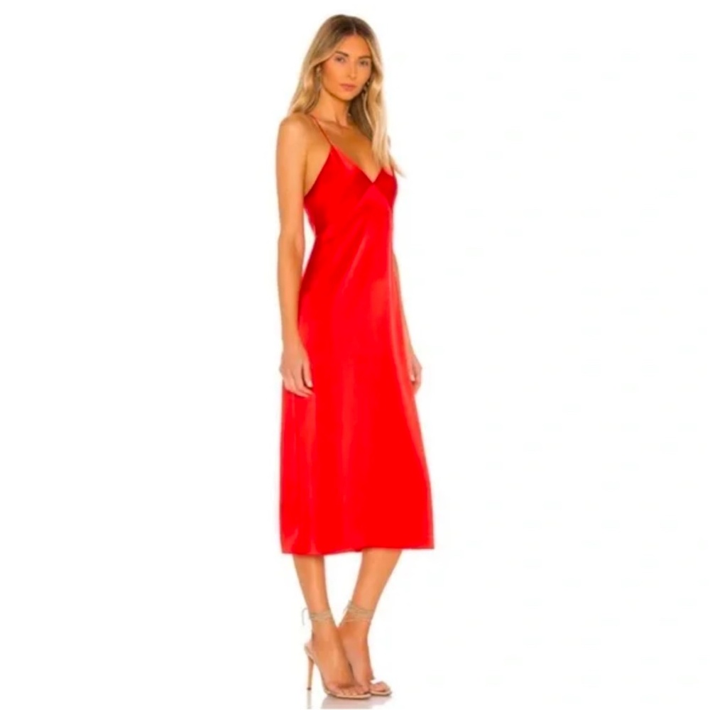 Alice + Olivia Loraine Midi Slip V-neck Cocktail Dress in Bright Poppy size 14